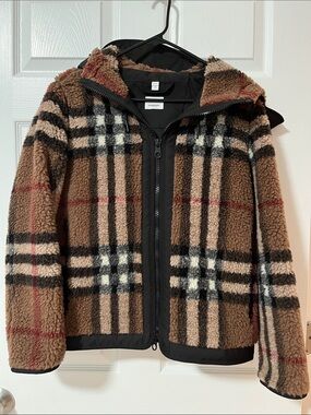 Burberry Plaid Shearling Zip Jacket in Brown and Black